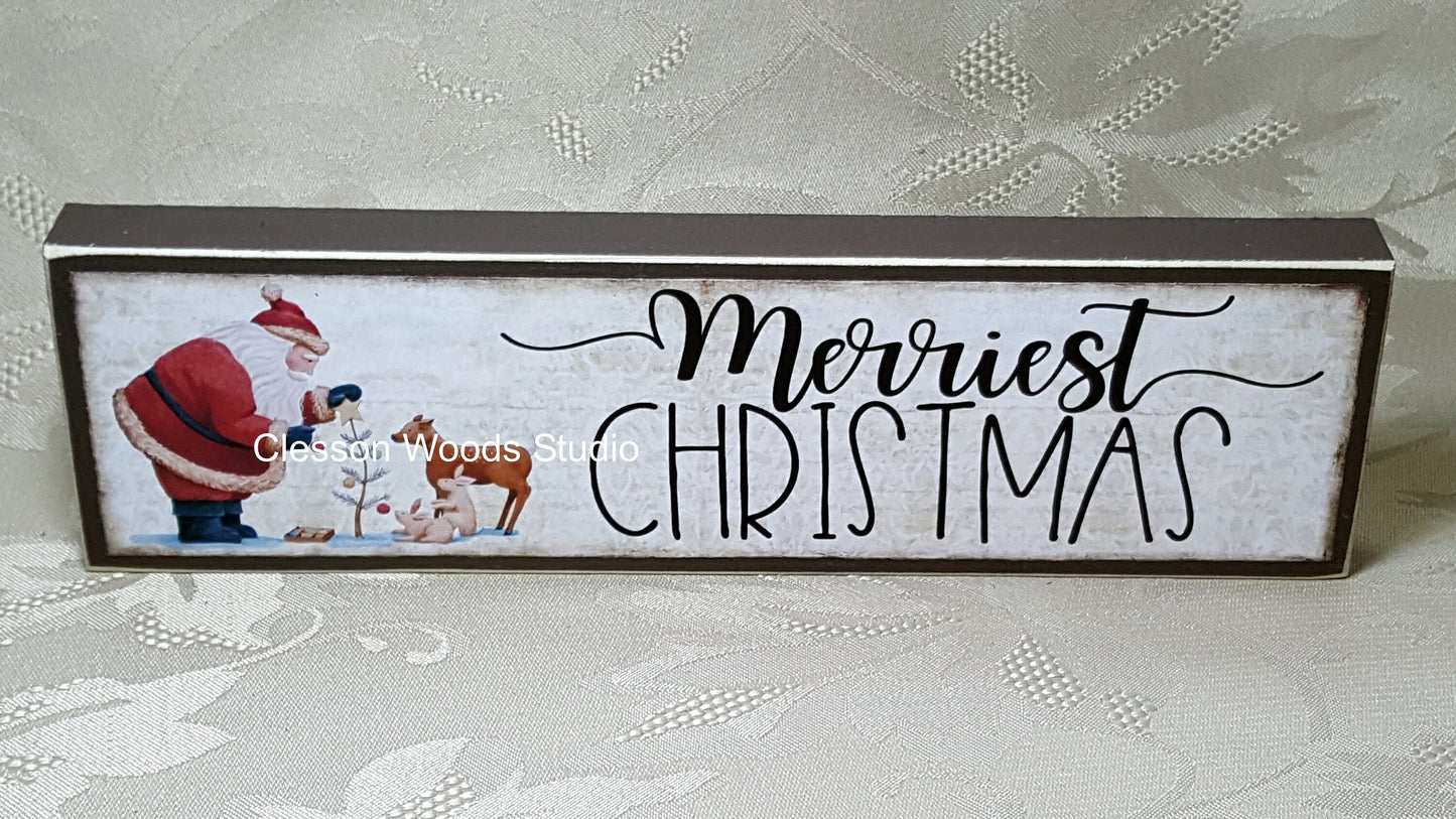 Merriest Christmas Santa & Friends Wood Sign