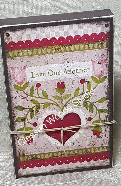 Love One Another Wood Block Sign