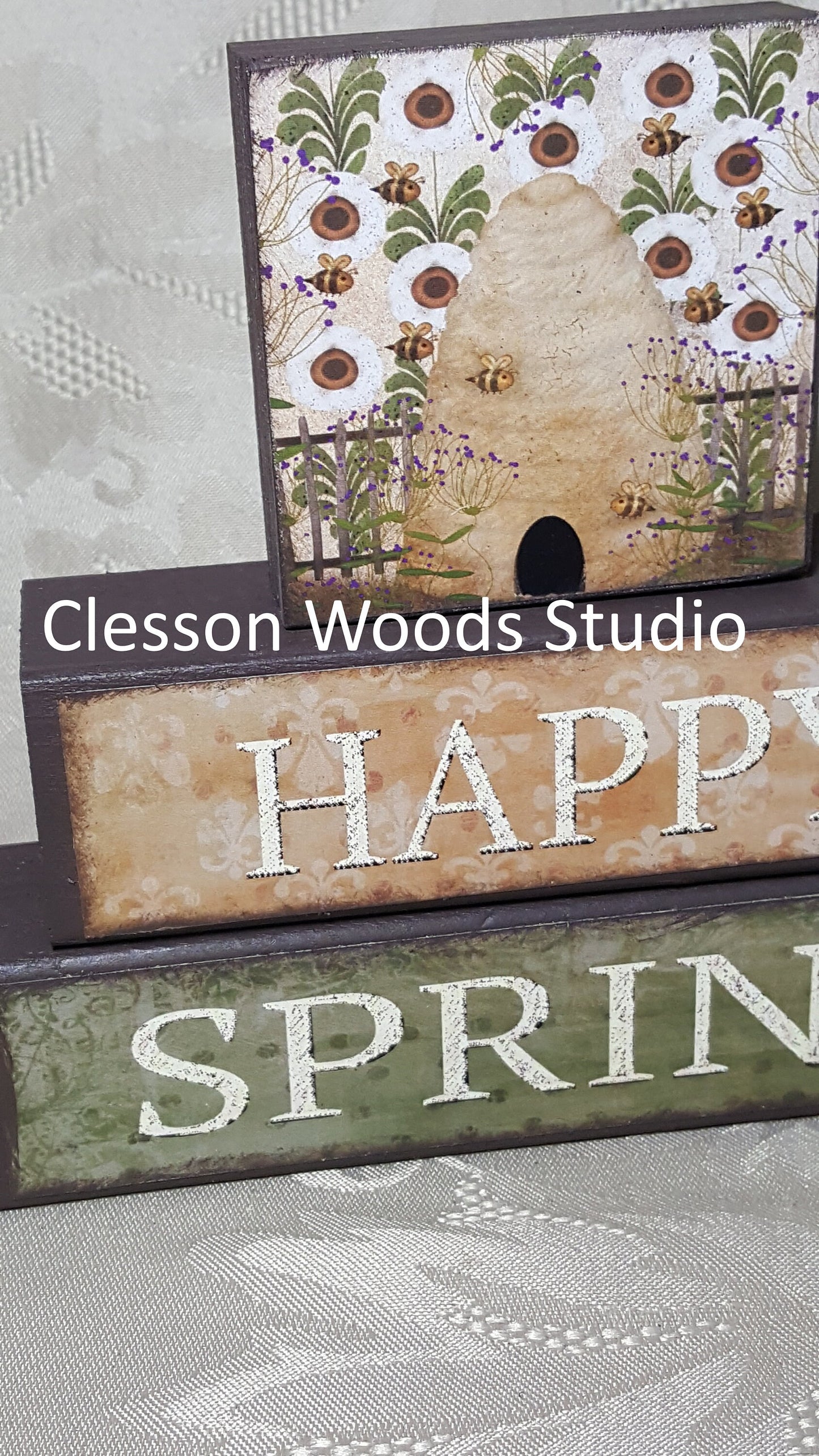 Happy Spring Beehive Block Stack (Brown)