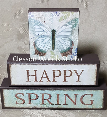 Happy Spring Butterfly Block Stack (Brown)