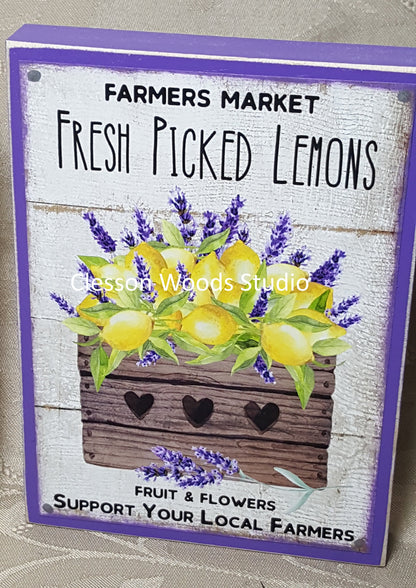 Fresh Picked Lemons Small Wood Block