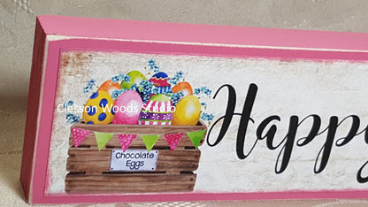 Happy Easter Crate of Eggs Wood Sign