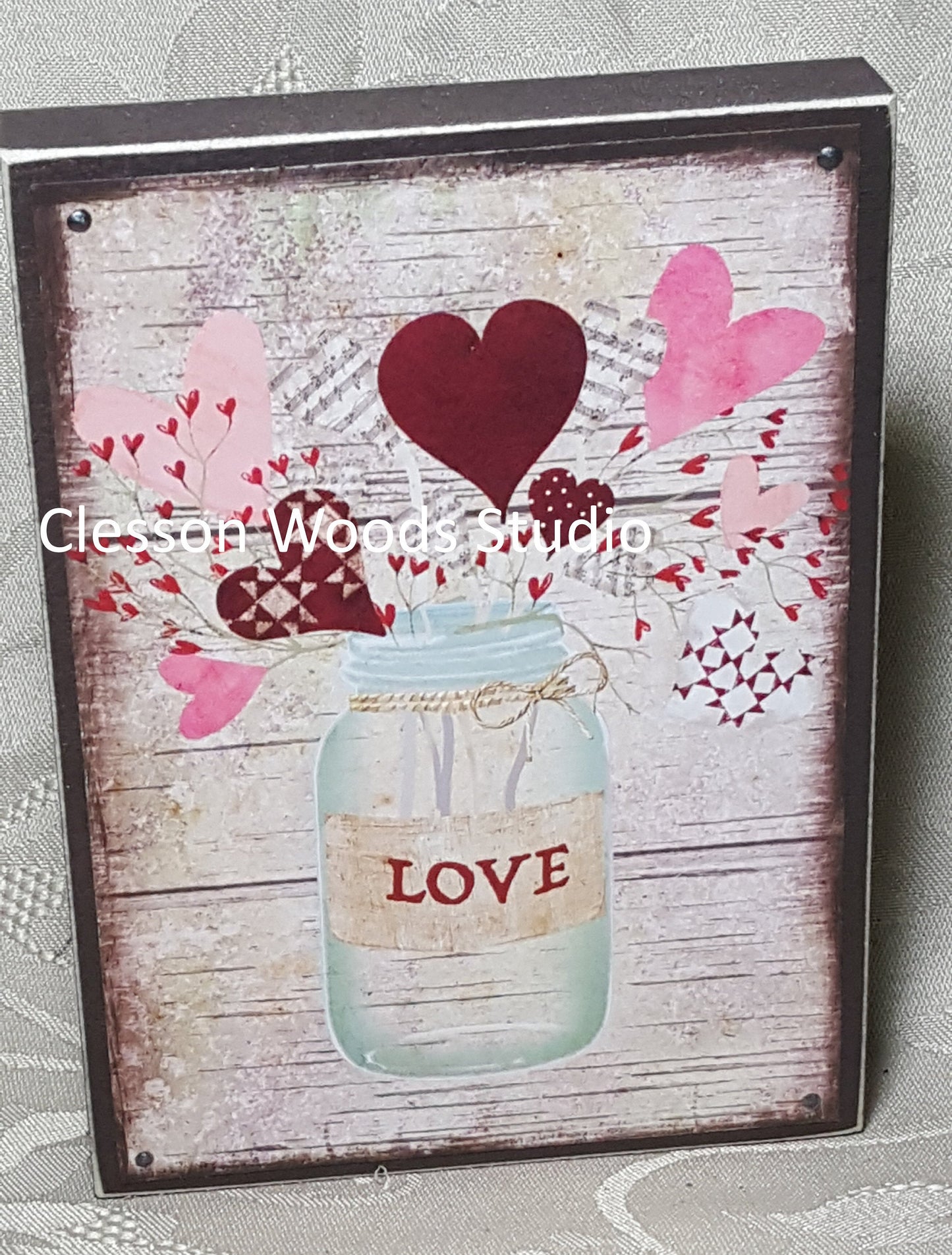 Valentine Mason Jar Small Wood Block Sign