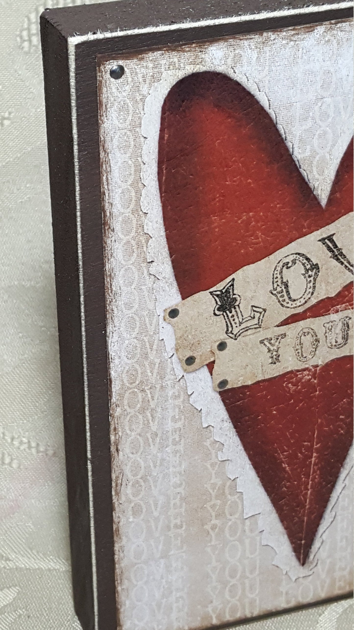 Love You Heart Wood Block Sign