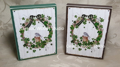 St Patrick's Day Wreath Small Wood Block Sign