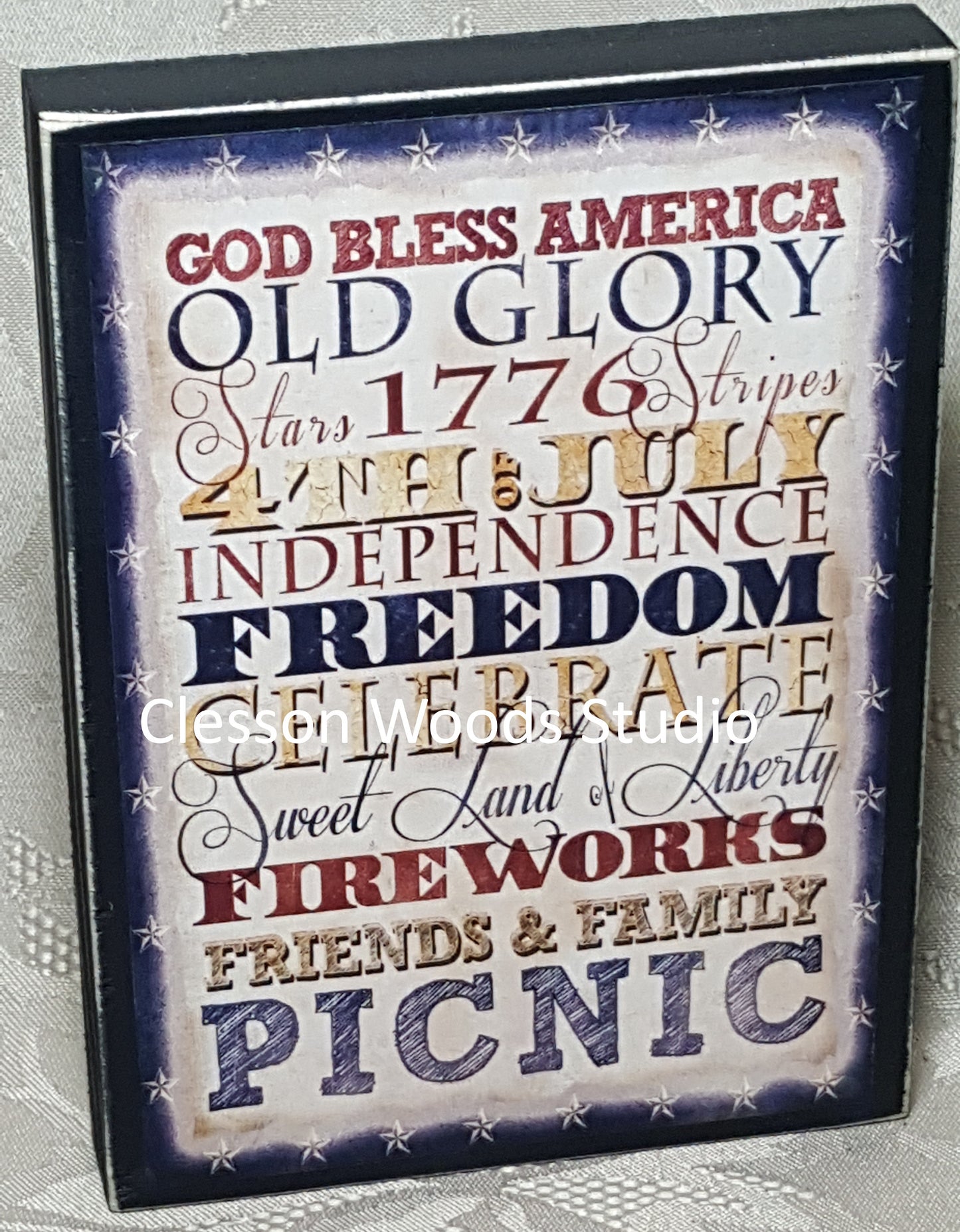 Patriotic Subway Art Small Wood Block Sign
