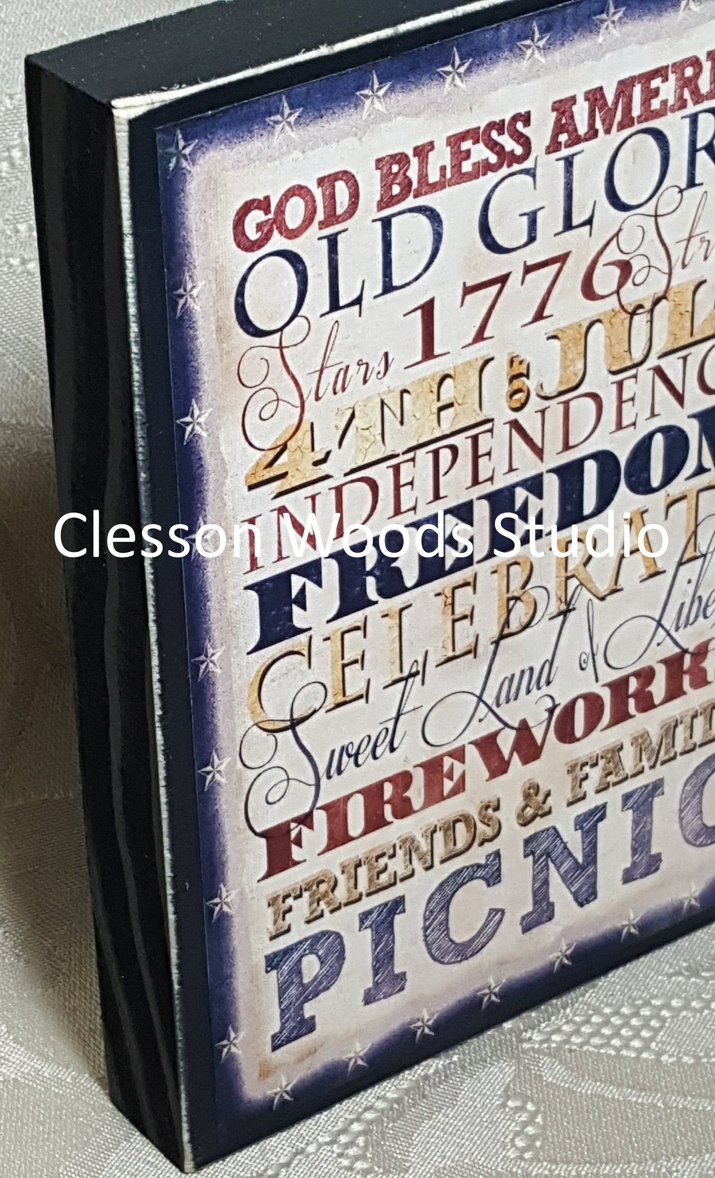 Patriotic Subway Art Small Wood Block Sign