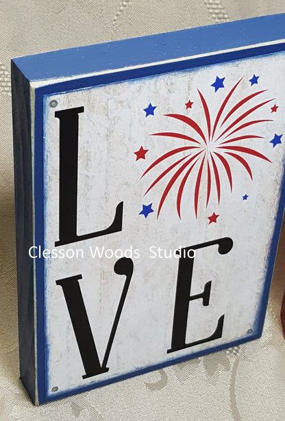 July 4th LOVE Wood Block Sign