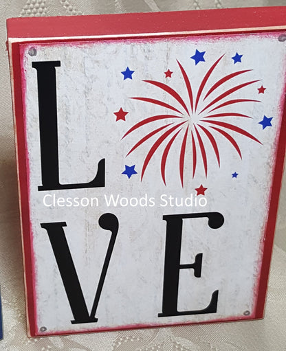 July 4th LOVE Wood Block Sign