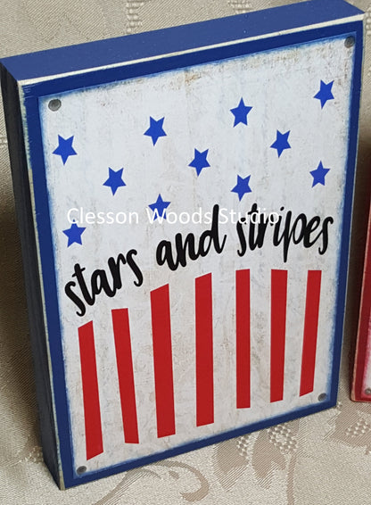 Stars and Stripes Flag Patriotic small wood block sign