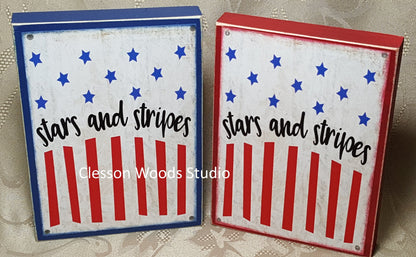 Stars and Stripes Flag Patriotic small wood block sign