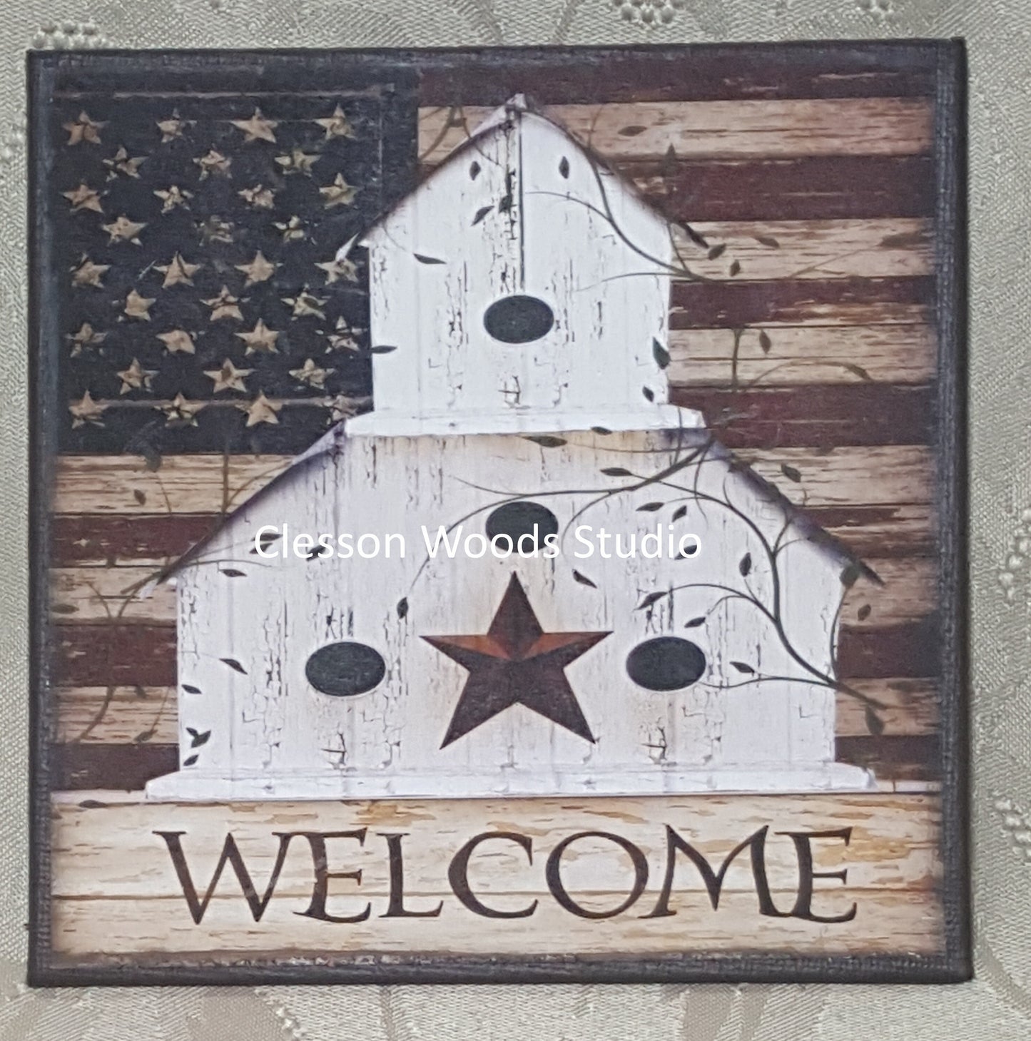 Americana Birdhouse Welcome 5"x5" Canvas