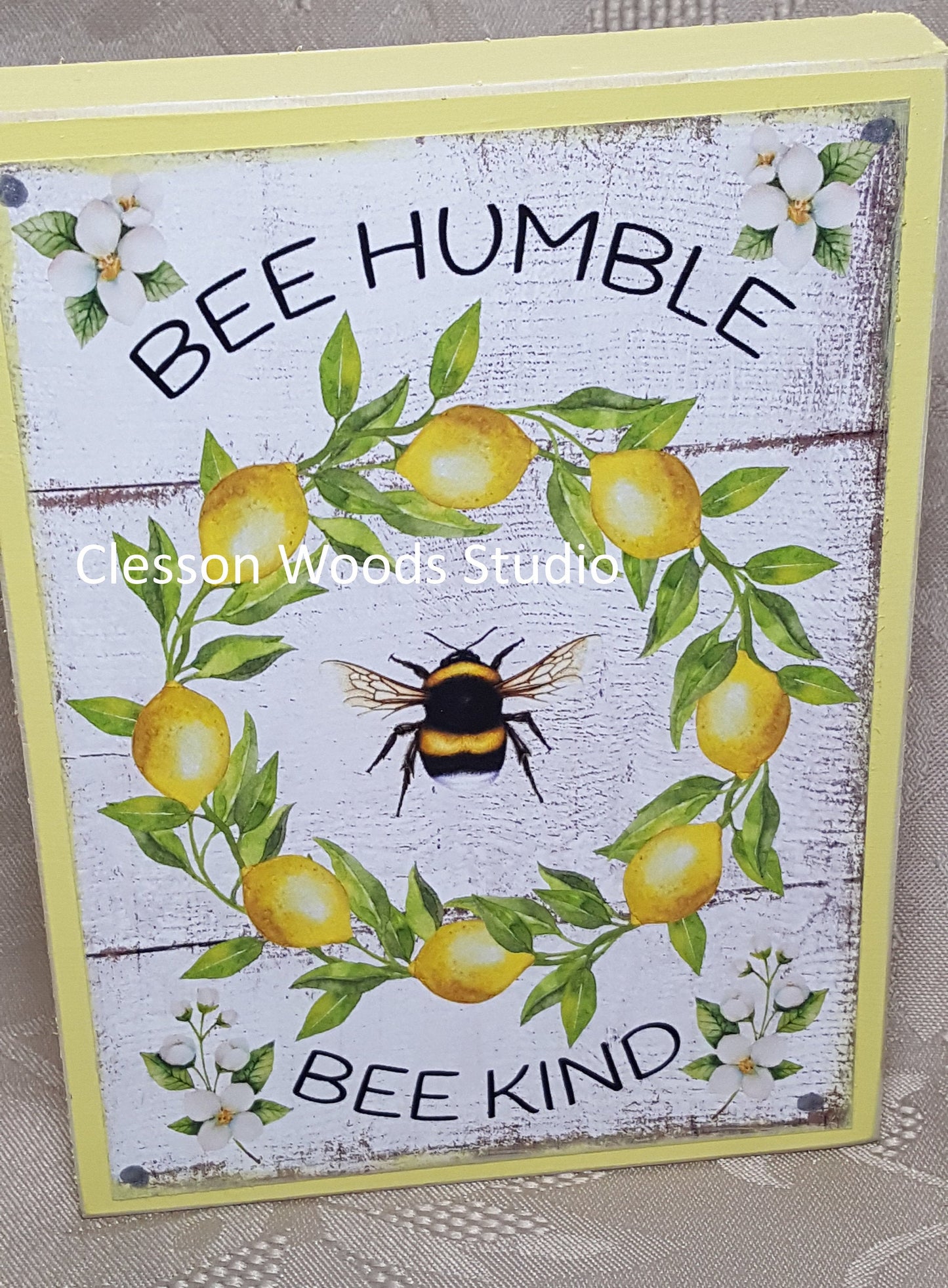 Bee Humble Bee Kind Lemons Small Wood Block