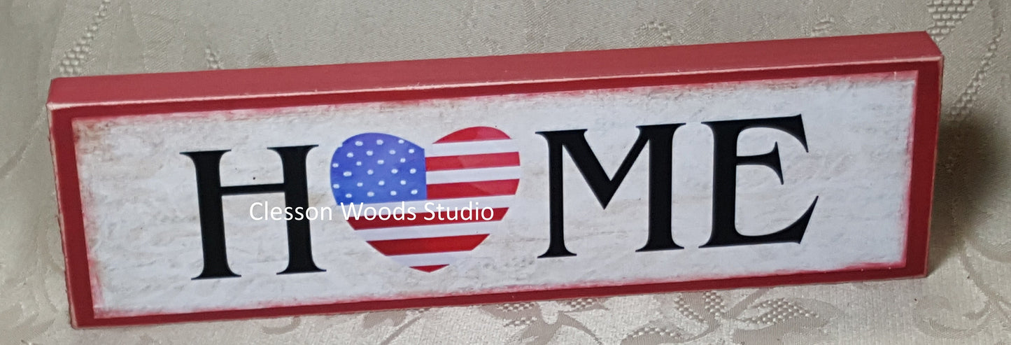 Home Patriotic Wood Sign (Red)