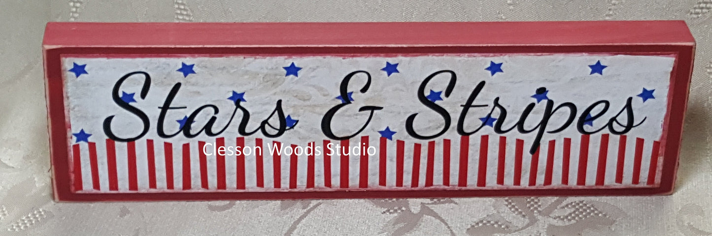 Stars and Stripes Patriotic Wood Sign (Red)