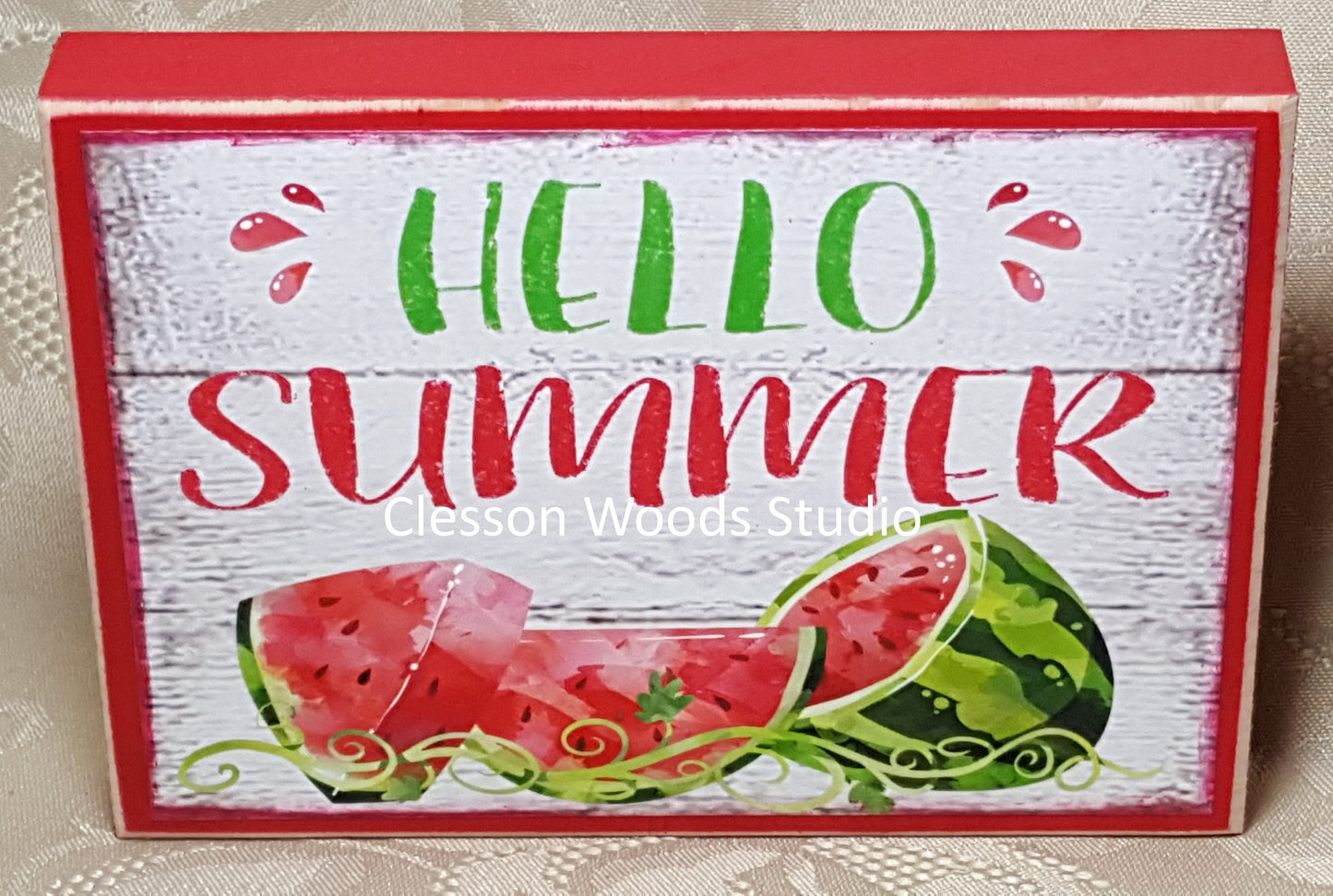Hello Summer Watermelon Red Wood Sign