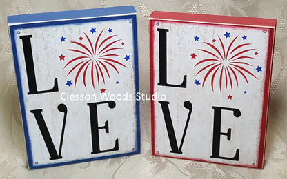 July 4th LOVE Wood Block Sign