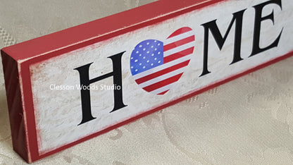 Home Patriotic Wood Sign (Red)