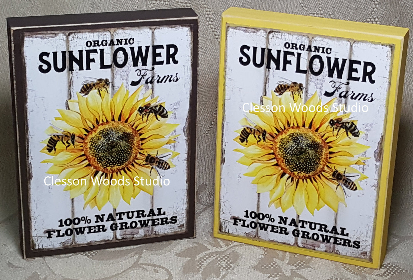Organic Sunflower Farms Small Wood Block Sign