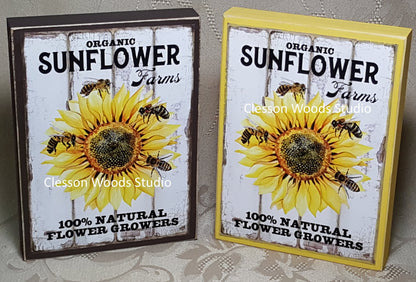 Organic Sunflower Farms Small Wood Block Sign
