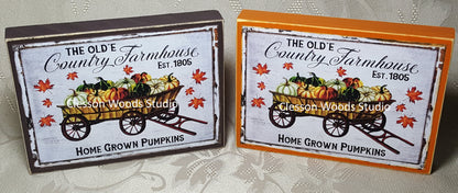 Country Farmhouse Fall Wagon Small Wood Block Sign
