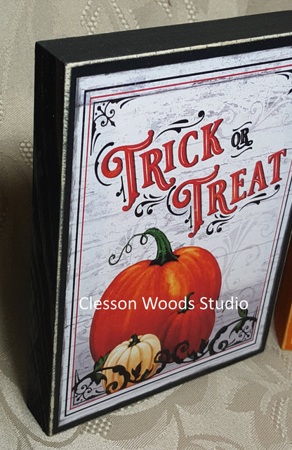 Trick or Treat (Vertical) Small Wood Block Sign