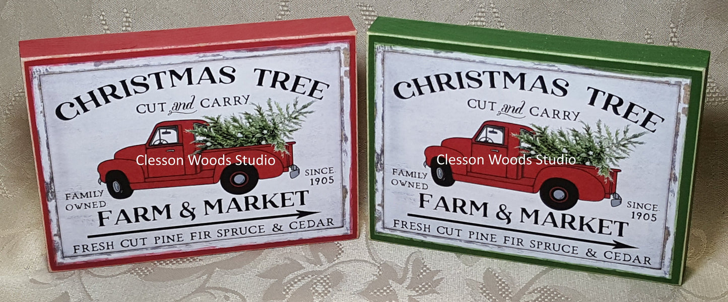 Christmas Tree Farm Market Small Wood Block Sign (Horizontal)