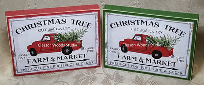 Christmas Tree Farm Market Small Wood Block Sign (Horizontal)