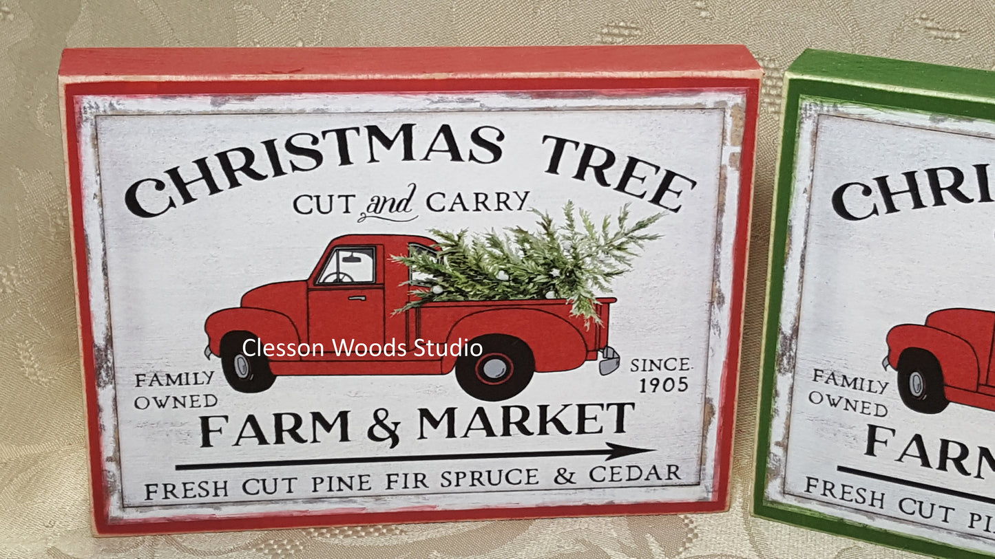 Christmas Tree Farm Market Small Wood Block Sign (Horizontal)