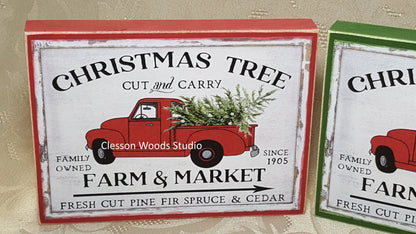 Christmas Tree Farm Market Small Wood Block Sign (Horizontal)