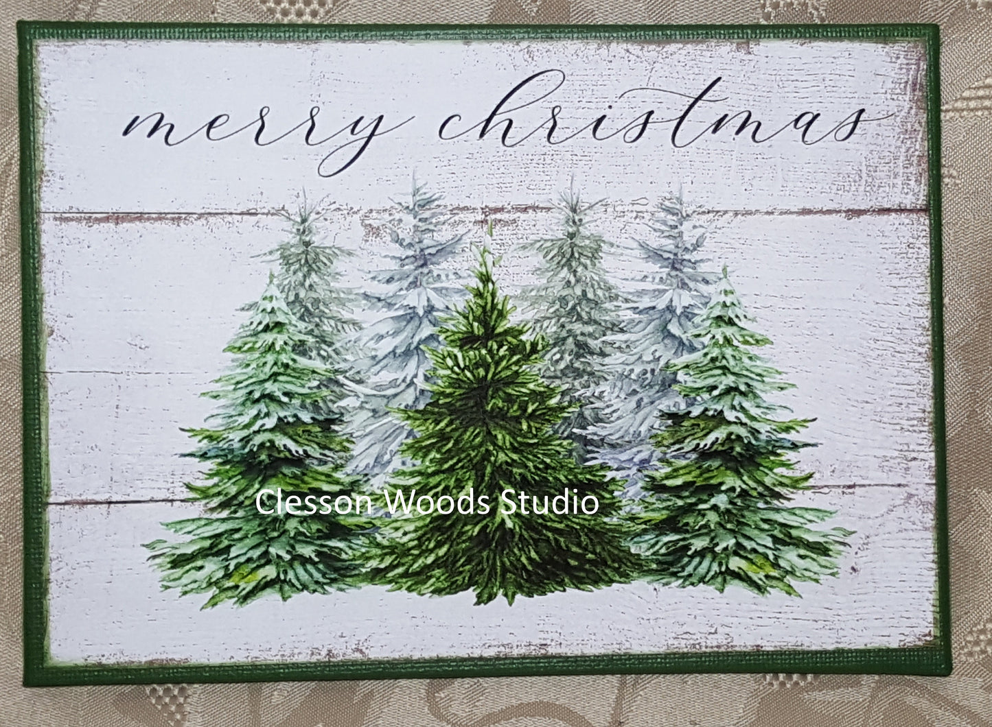 Merry Christmas Farmhouse Trees (Green Canvas) 7"x5" Canvas