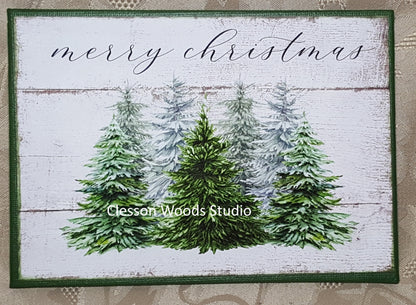 Merry Christmas Farmhouse Trees (Green Canvas) 7"x5" Canvas