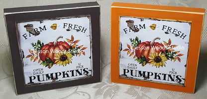 Farm Fresh Pumpkins (Square) Small Wood Block Sign
