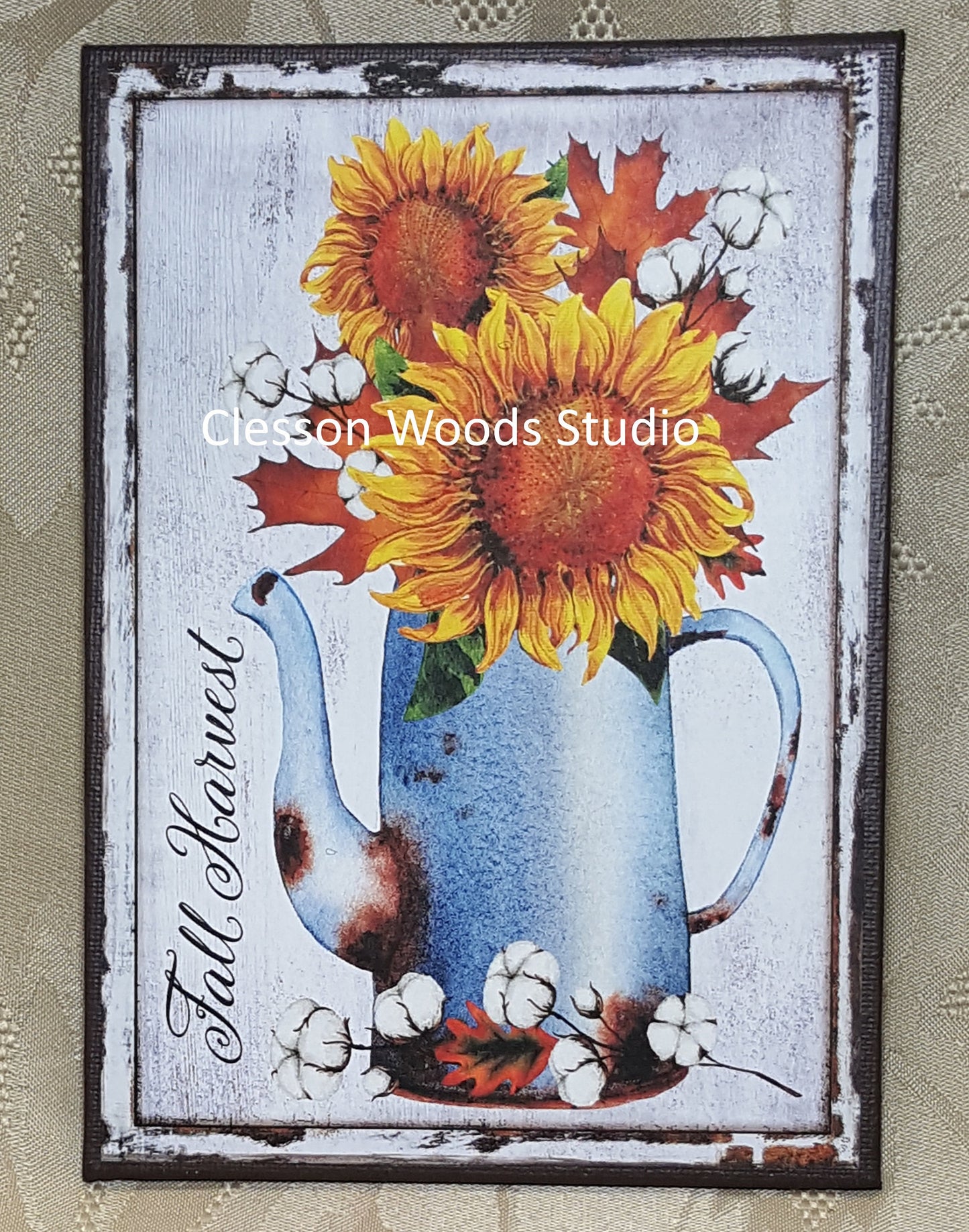 Fall Harvest Metal Pitcher of Sunflowers (Brown) 5"x7" Canvas