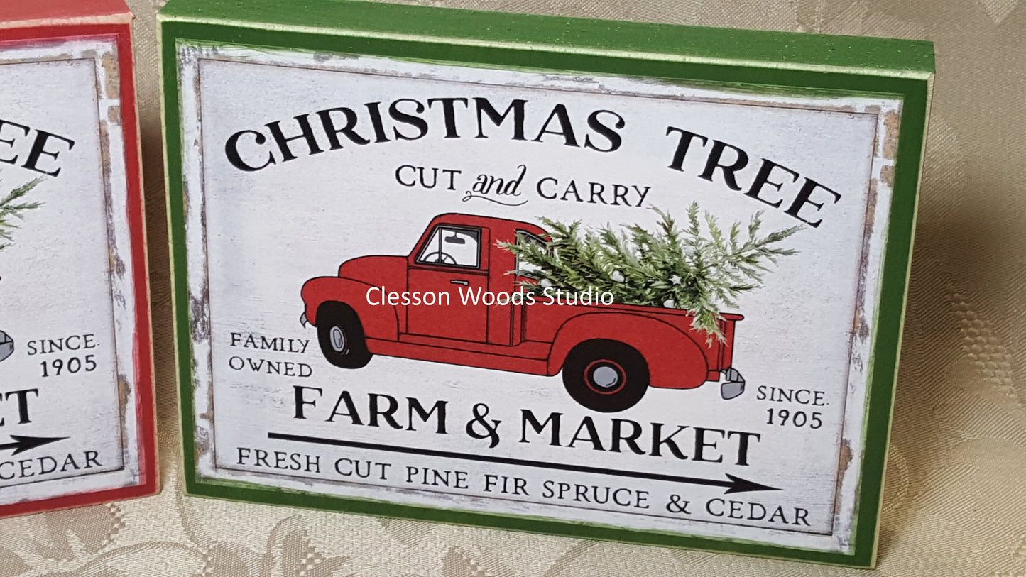 Christmas Tree Farm Market Small Wood Block Sign (Horizontal)