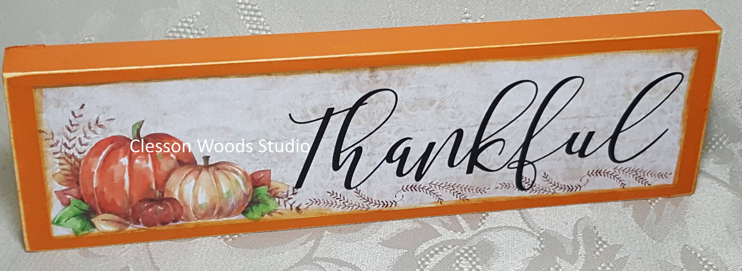 Thankful With Pumpkins Wood Sign