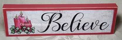 Believe Candles Wood Sign