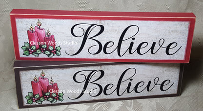 Believe Candles Wood Sign