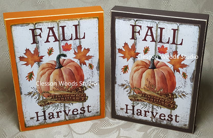 Fall Harvest Pumpkin Small Wood Block Sign
