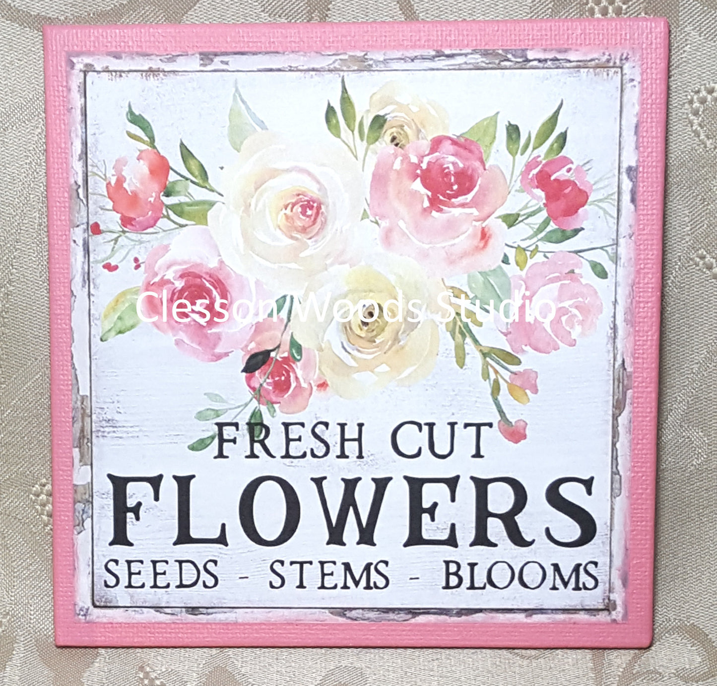 Fresh Cut Flowers 5"x5" Canvas (Pink)