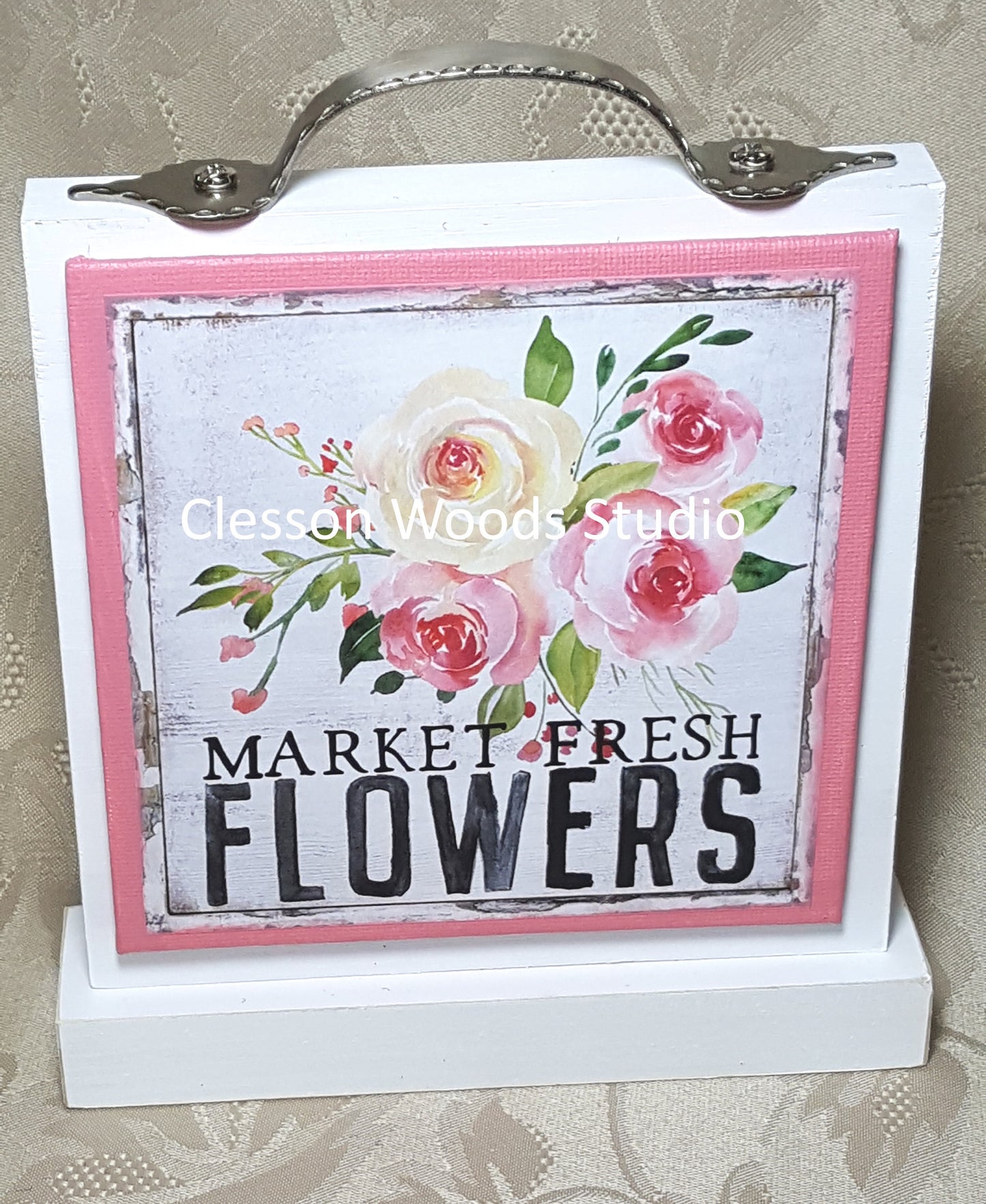 Market Fresh Flowers 5"x5" Canvas (Pink)