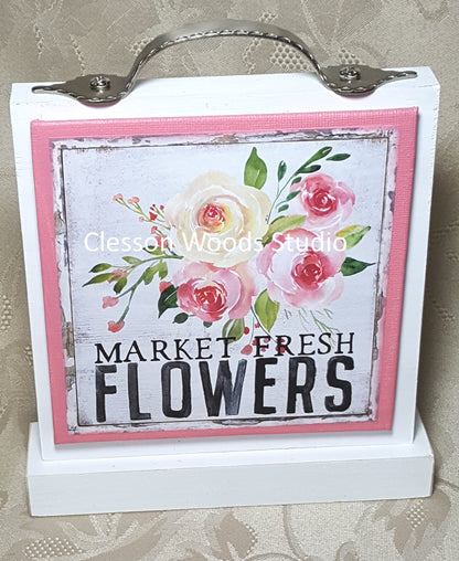 Market Fresh Flowers 5"x5" Canvas (Pink)
