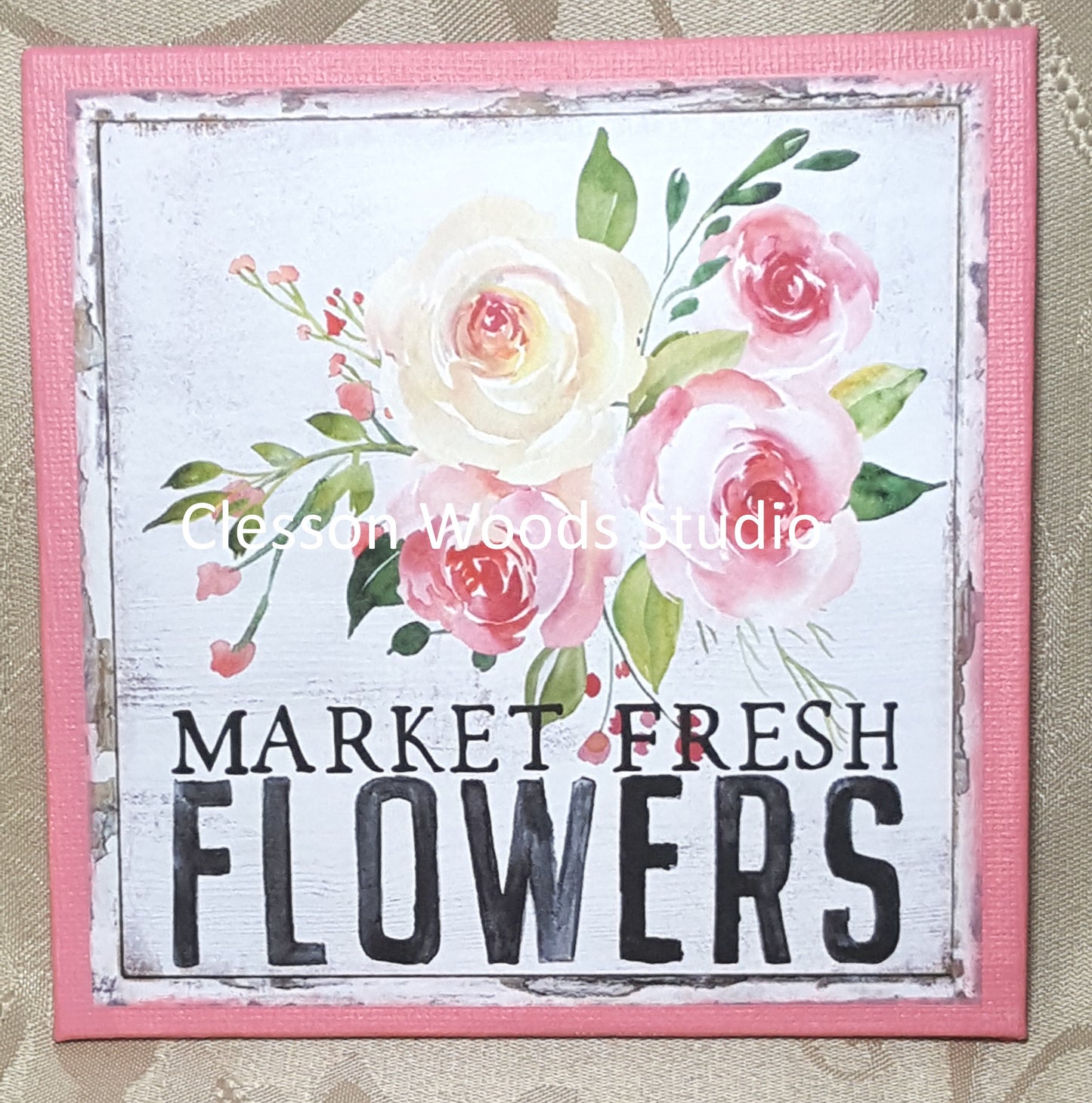 Market Fresh Flowers 5"x5" Canvas (Pink)