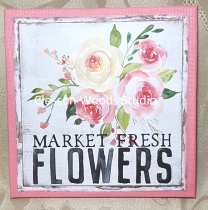 Market Fresh Flowers 5"x5" Canvas (Pink)