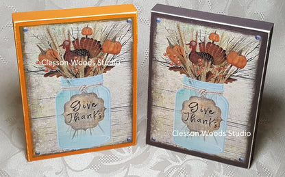 Give Thanks Thanksgiving Mason Jar Small Wood Block Sign