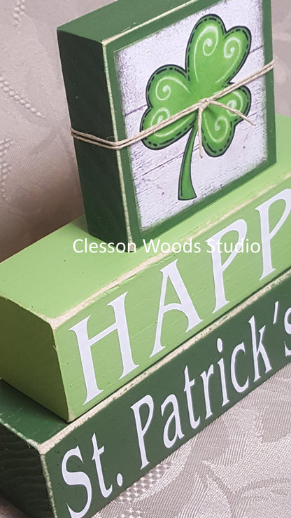 Happy St. Patrick's Day Wood Block Stack