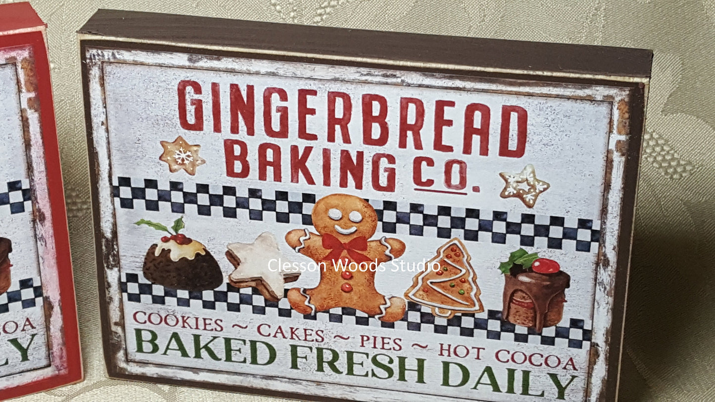 Gingerbread Baking Company Small Wood Block Sign