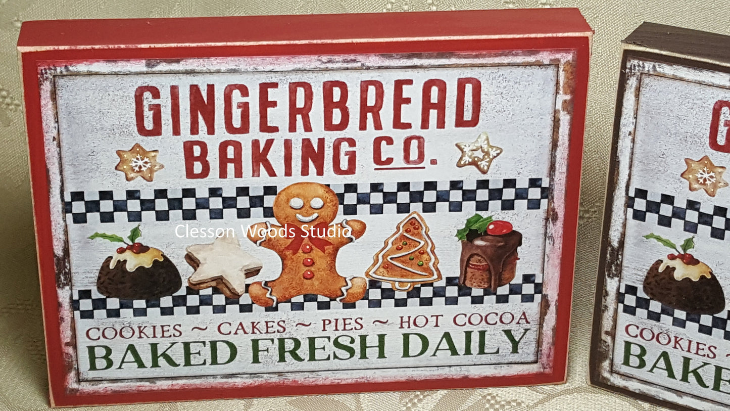 Gingerbread Baking Company Small Wood Block Sign
