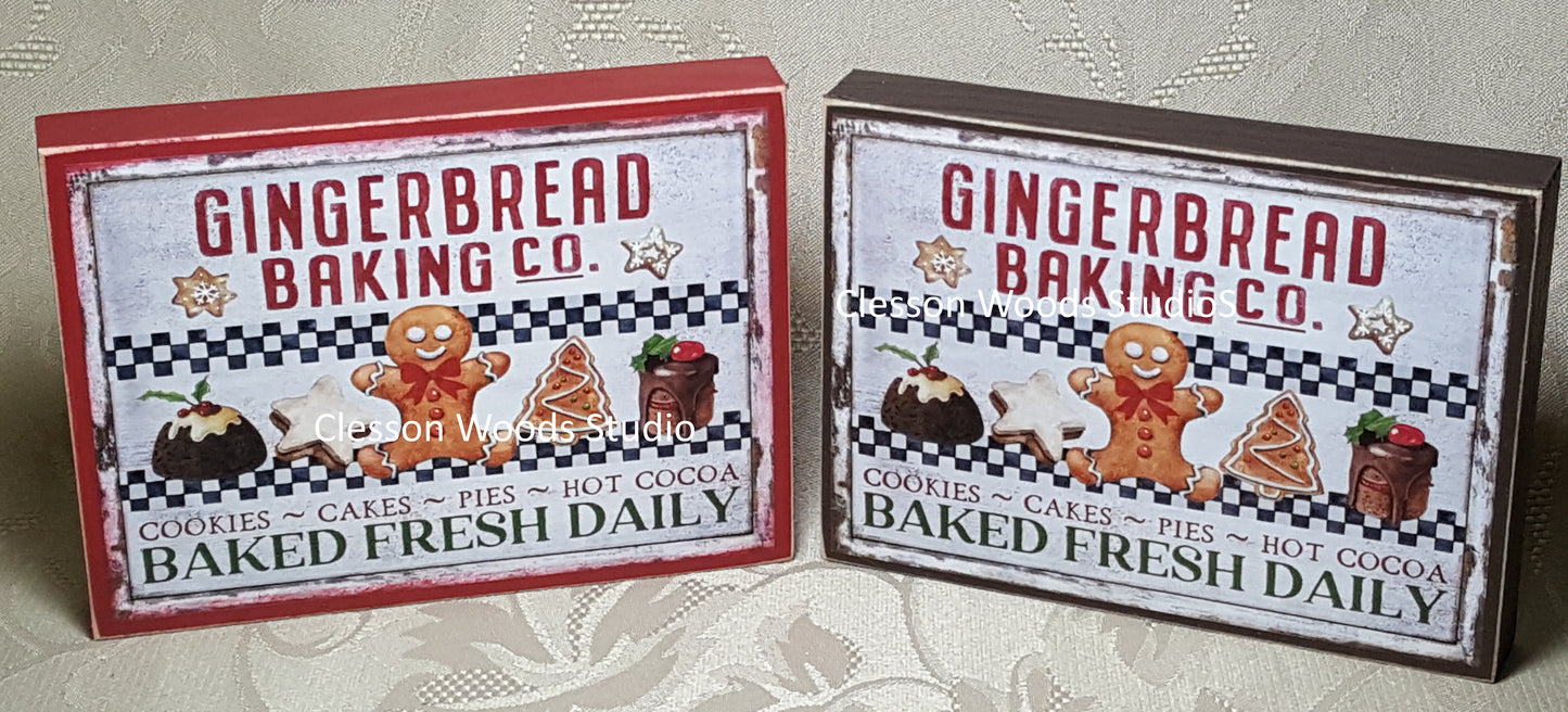 Gingerbread Baking Company Small Wood Block Sign