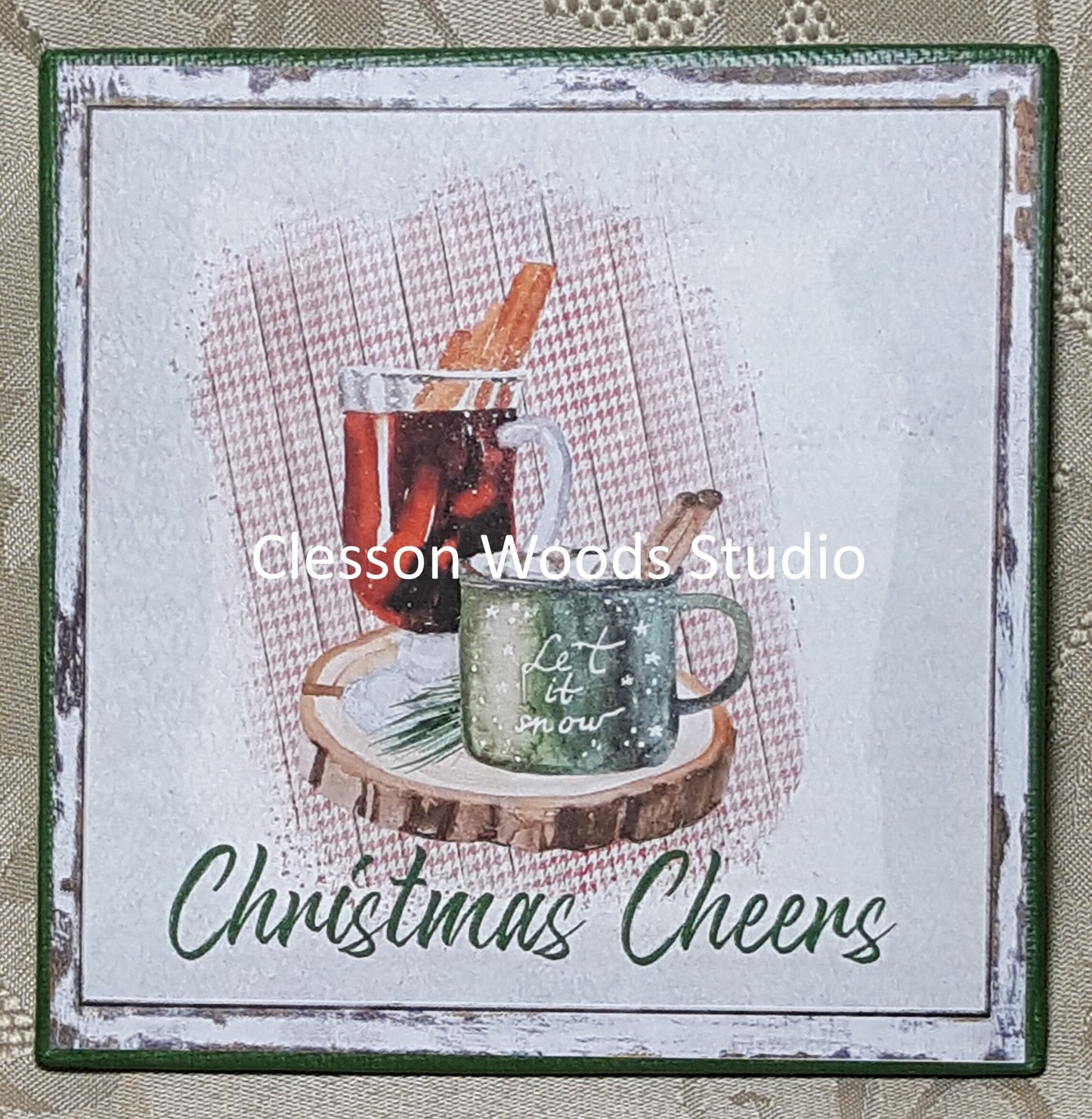 Christmas Cheers (Green Border) 5x5 Canvas Panel